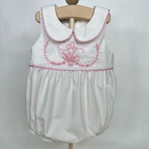 NWOT Sweet Dreams White Baby Bubble Romper with Pink Embroidery